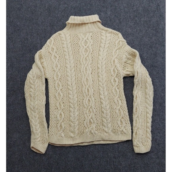 Yorkshire Knitting Sweater Womens Large Beige Fishermans Turtleneck Cable Knit - Picture 2 of 9